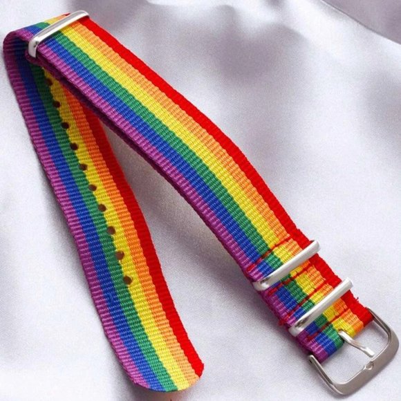 🌈Rainbow Stripe Nylon Bracelet LGBTQ Belt Buckle Gay Pride - Picture 7 of 7